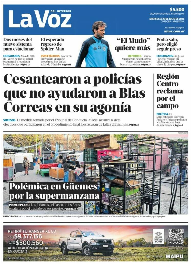 Portada de La Voz del Interior (Argentina)