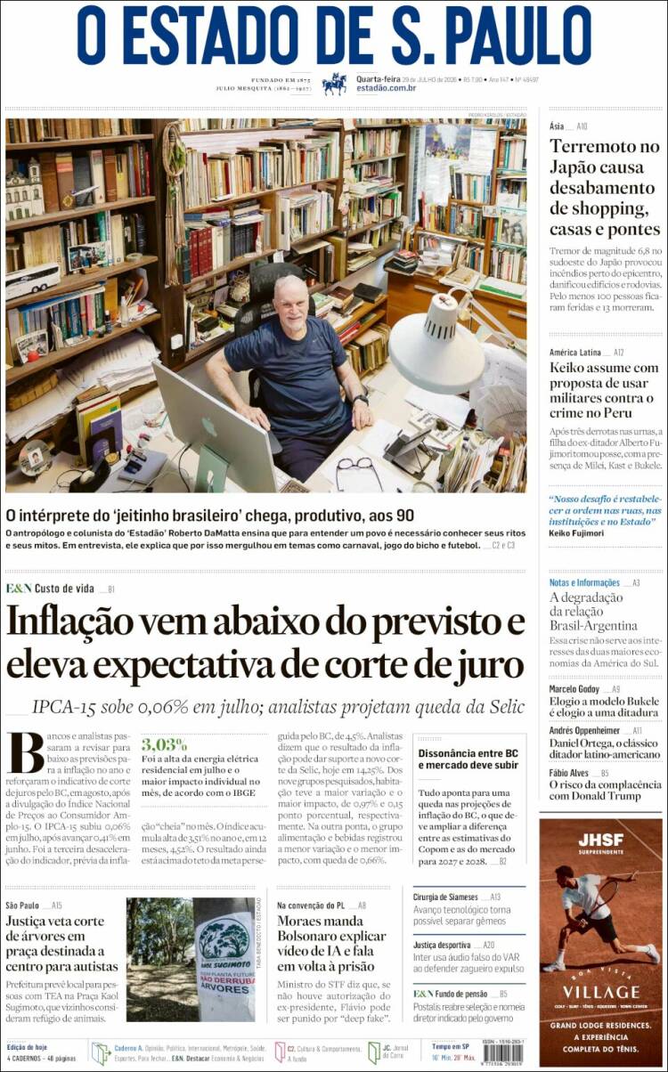 Portada de O Estado de São Paulo (Brasil)
