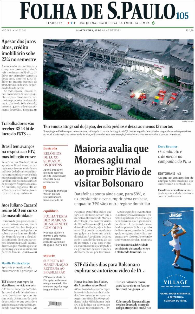 Portada de Folha de São Paulo (Brasil)