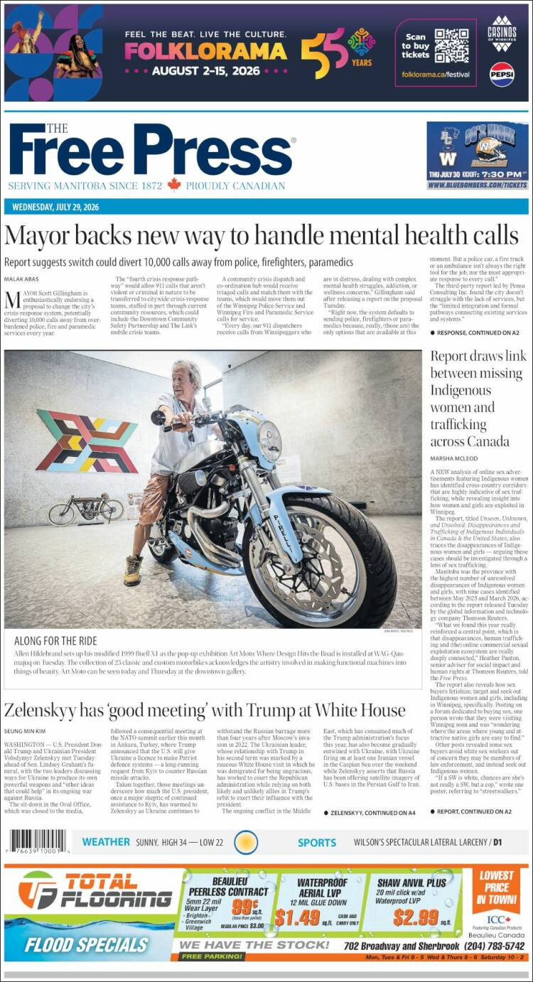 Portada de Winnipeg Free Press (Canad&aacute;)