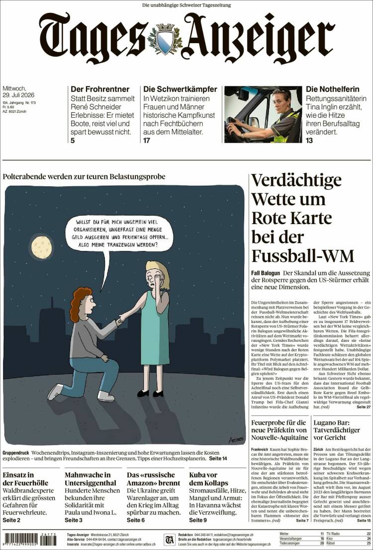 Portada de Tages-Anzeiger (Suiza)