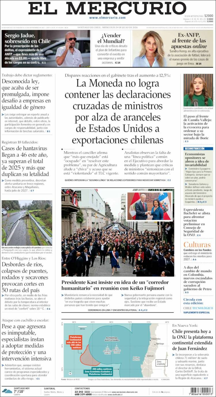 Portada de El Mercurio (Chile)