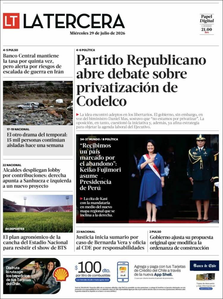 Portada de La Tercera (Chile)