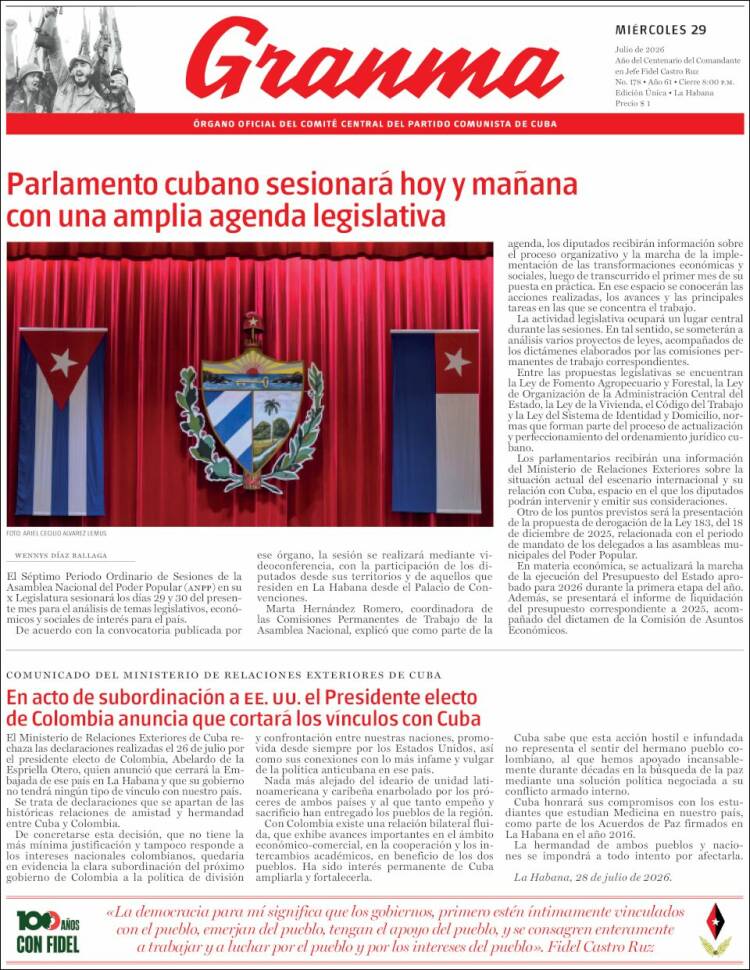 Portada de Granma (Cuba)
