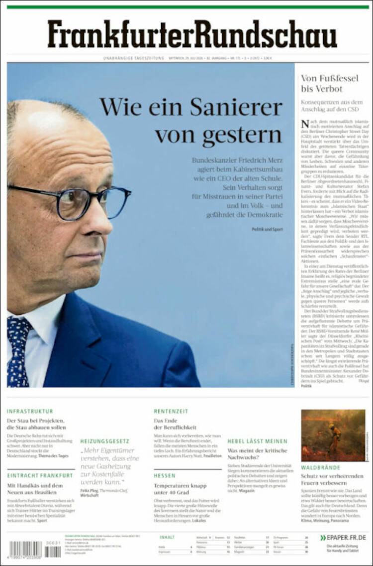 Portada de Frankfurter Rundschau (Alemania)