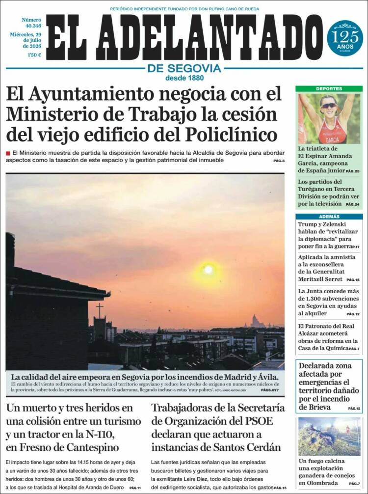 Portada de El Adelantado de Segovia (Espa&ntilde;a)