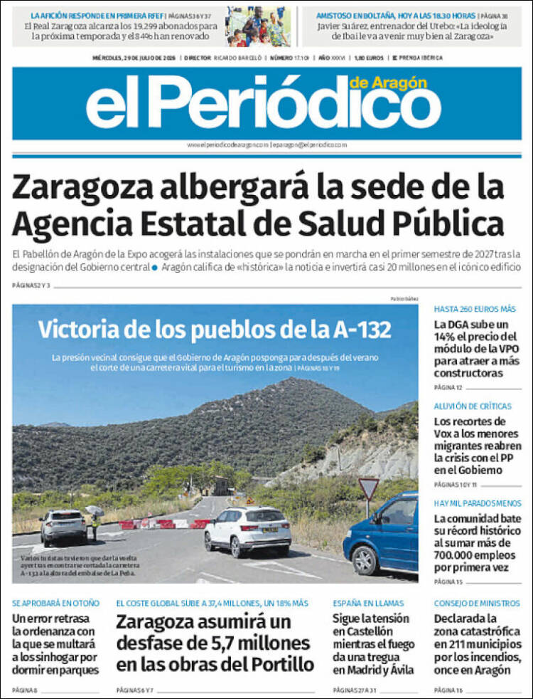 Portada de El Periódico de Aragón (Espa&ntilde;a)