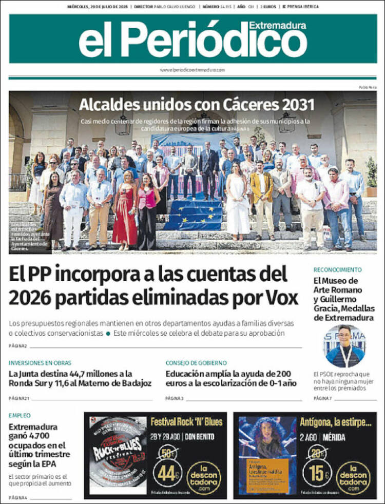 Portada de El Periódico de Extremadura (Espagne)