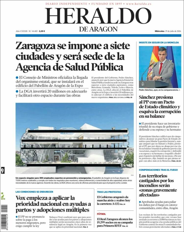 Portada de Heraldo de Aragón (Espa&ntilde;a)
