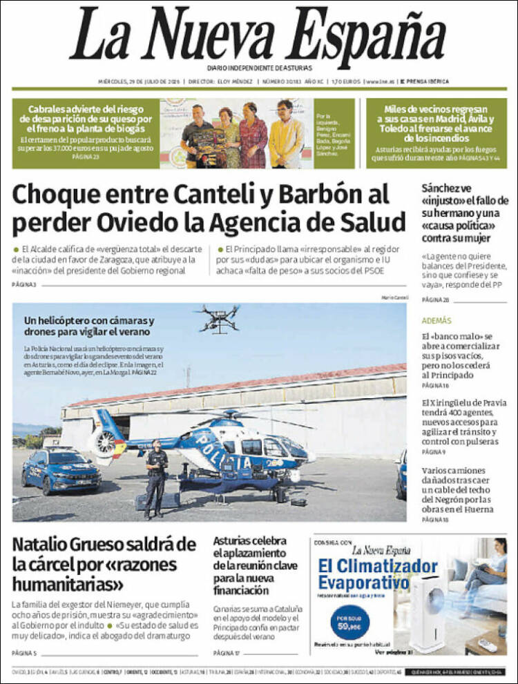 Portada de La Nueva España (Espa&ntilde;a)