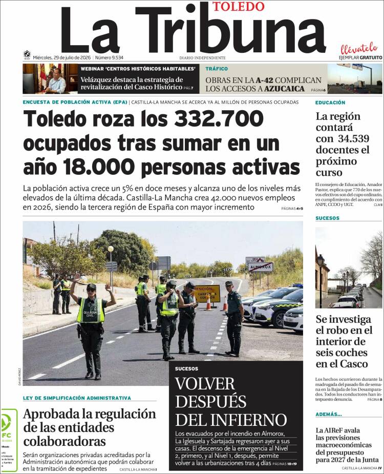 Portada de La Tribuna de Toledo (Espa&ntilde;a)