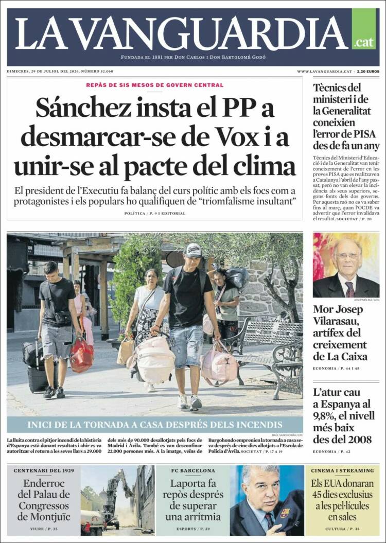 Portada de La Vanguardia (Espa&ntilde;a)