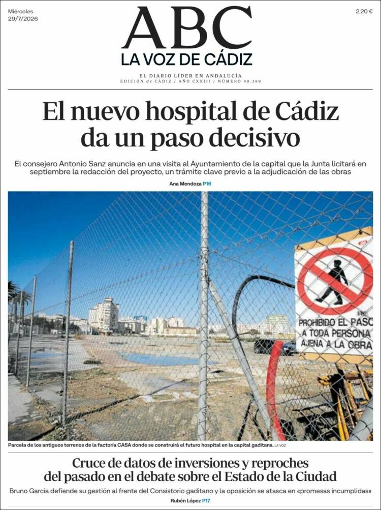Portada de La Voz de Cádiz (Espa&ntilde;a)