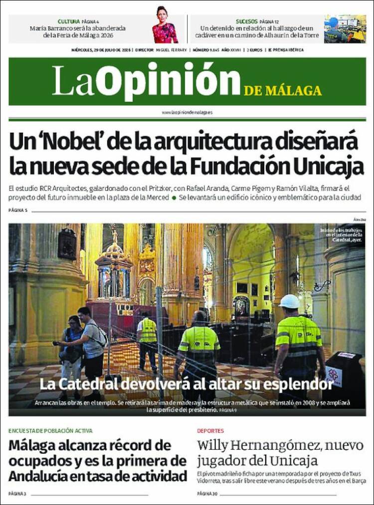 Portada de La Opinión de Málaga (Espa&ntilde;a)