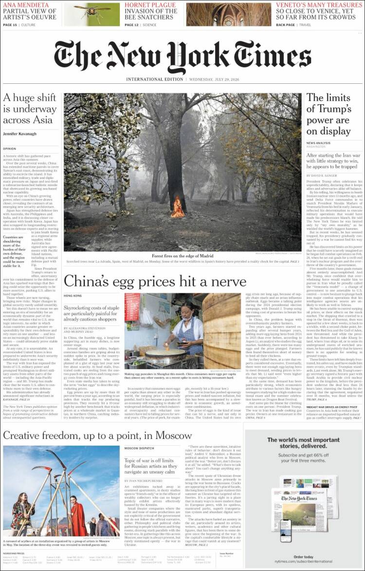 Portada de International New York Times (Europa)