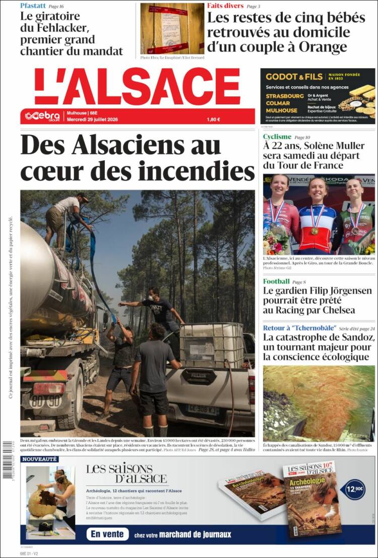 Portada de Journal L'Alsace (Francia)
