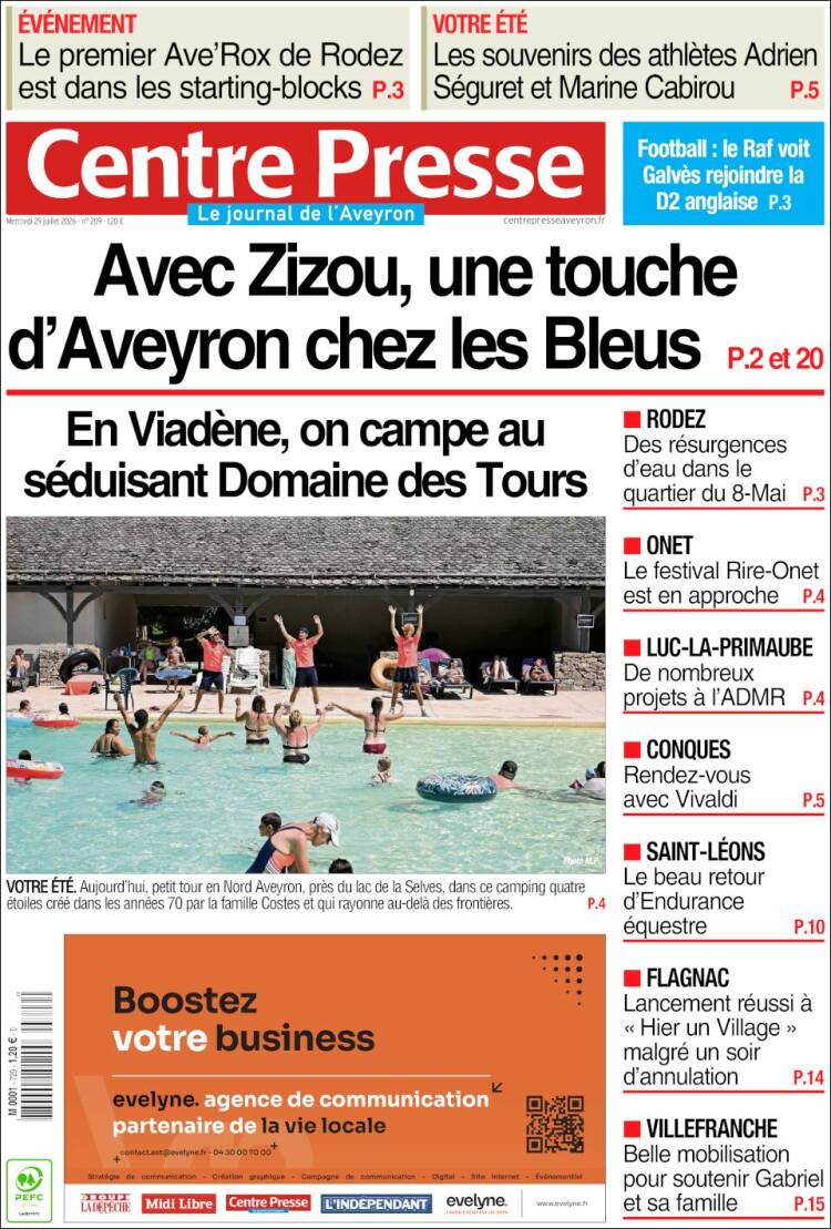 Portada de Centre Presse (Francia)
