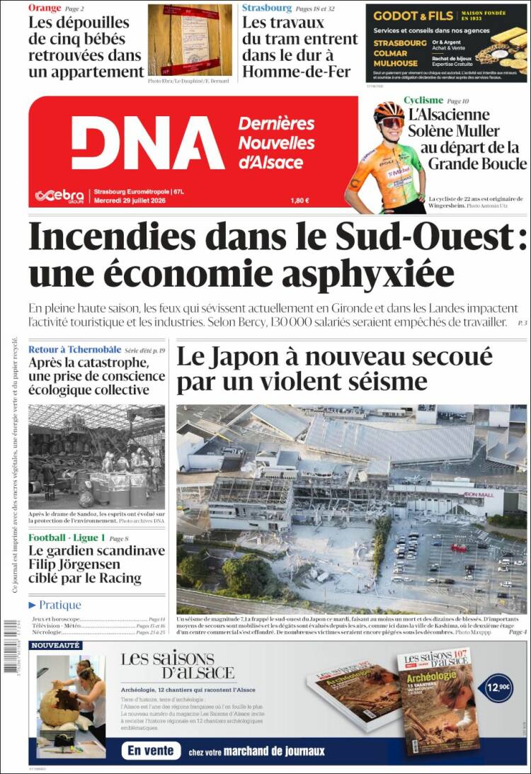Portada de Les Dernières Nouvelles d'Alsace (Francia)