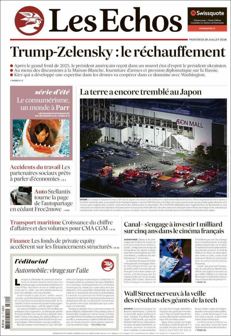 Portada de Les Echos (Francia)