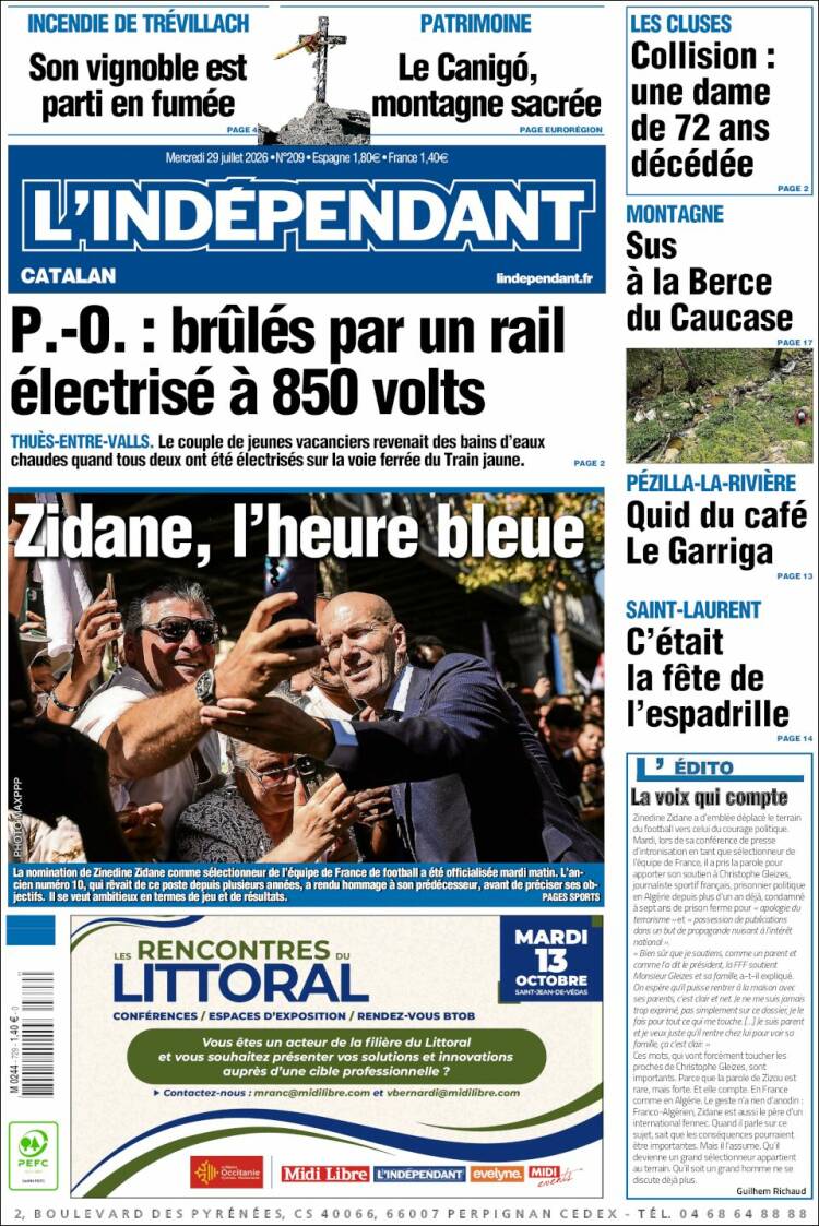 Portada de Le Indépendant (Francia)