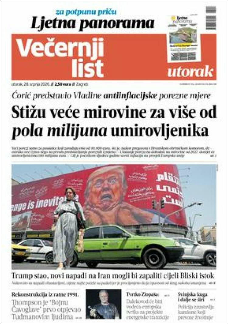 Portada de Večernji (Croacia)