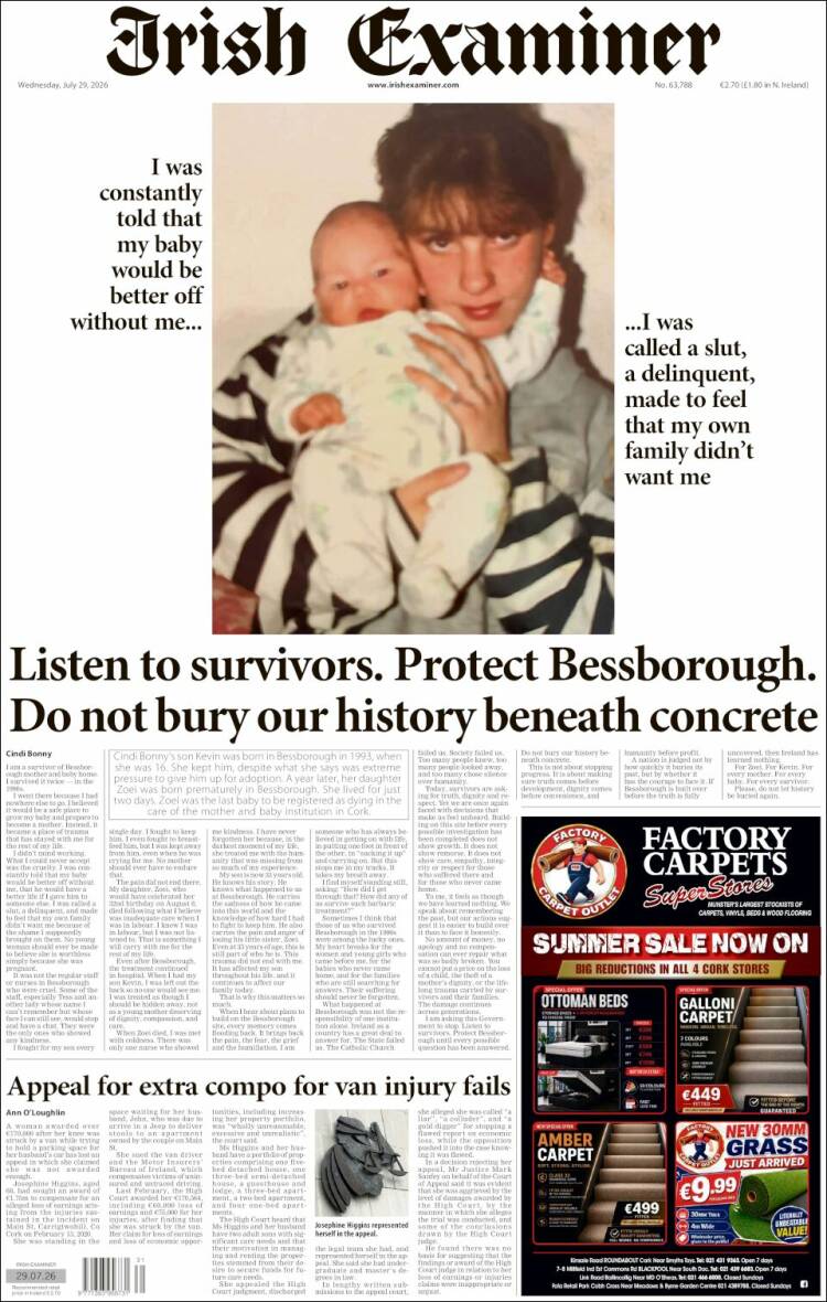 Portada de Irish Examiner (Irlanda)