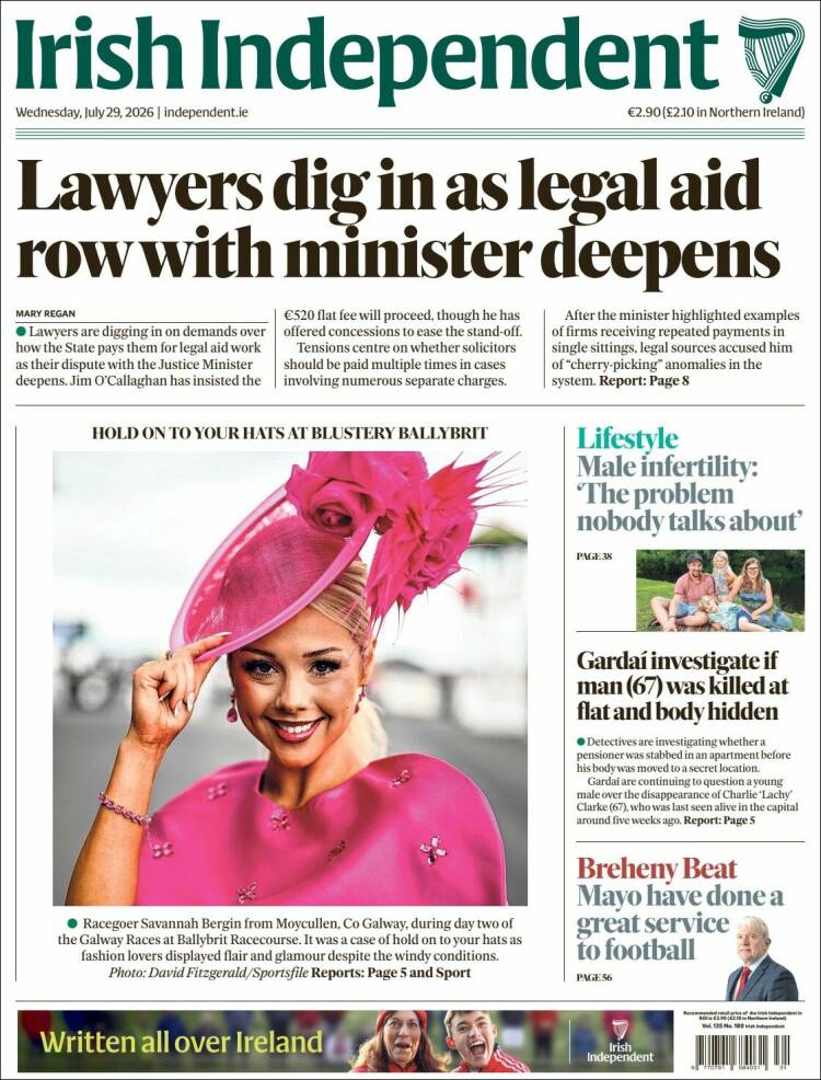 Portada de Irish Independent (Irlanda)