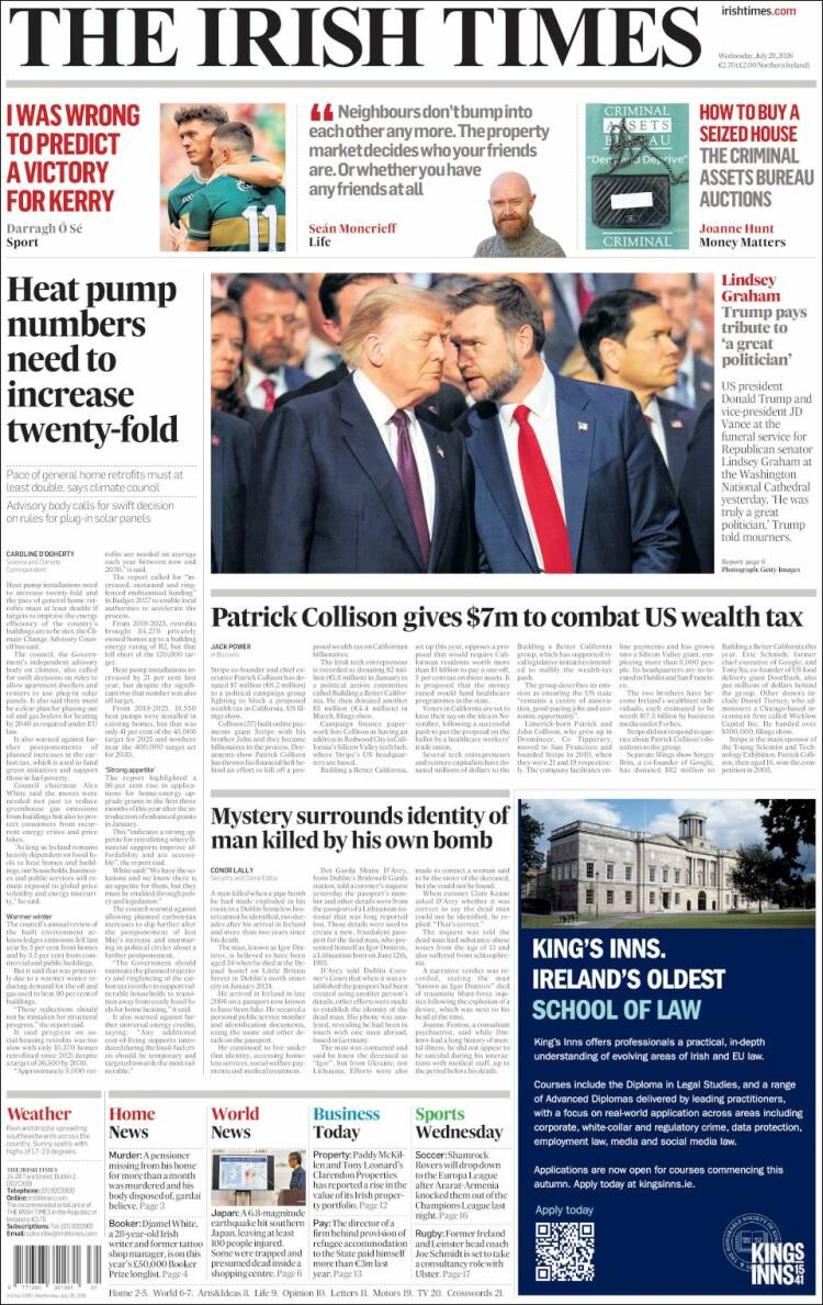Portada de Irish Times (Irlanda)
