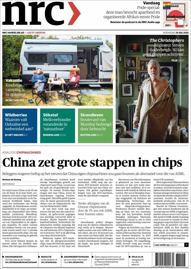 Portada de NRC Handelsblad (Pa&iacute;ses Bajos)
