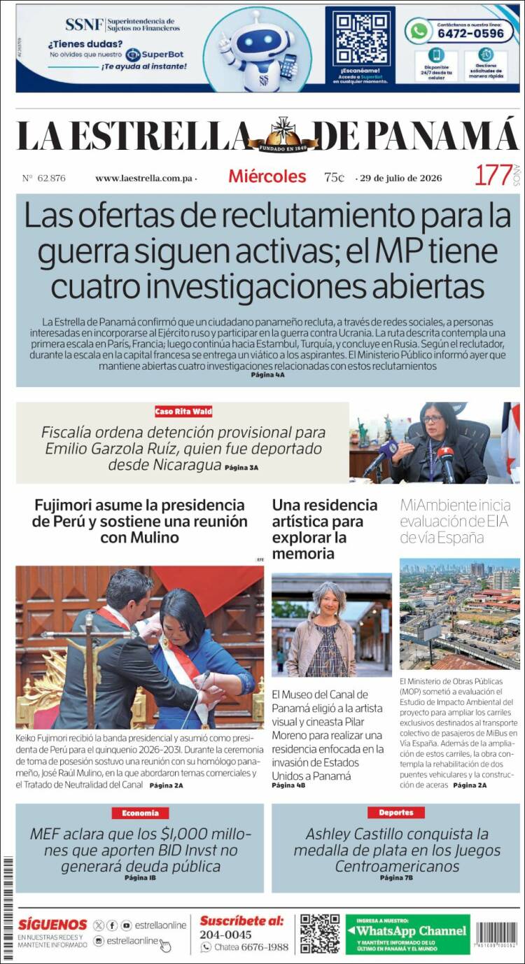 Portada de La Estrella de Panamá (Panam&aacute;)