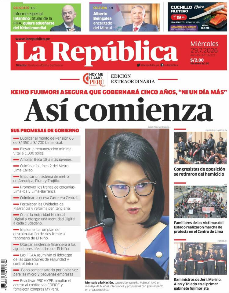 Portada de La Republica (Per&uacute;)