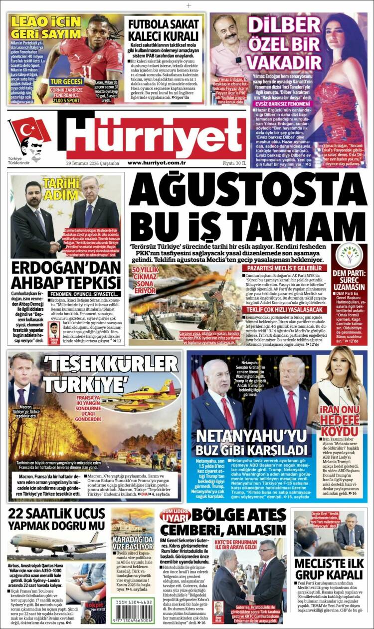 Portada de Hürriyet (Turqu&iacute;a)