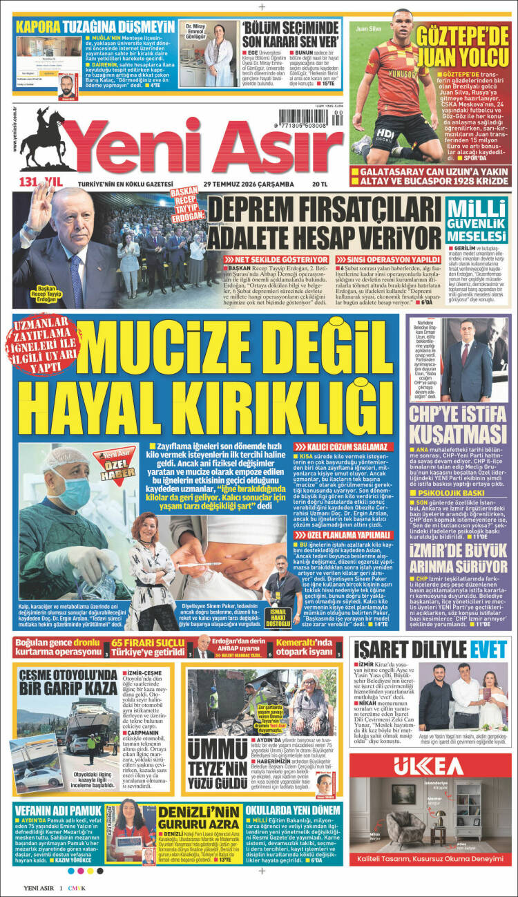 Portada de Yeni Asır (Turqu&iacute;a)