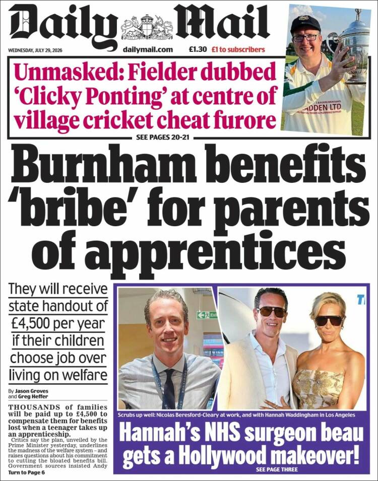 Portada de Daily Mail (Reino Unido)