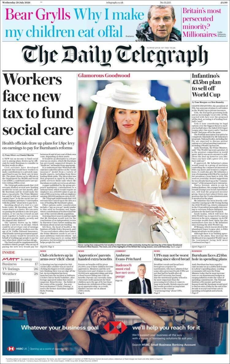 Portada de Daily Telegraph (Reino Unido)