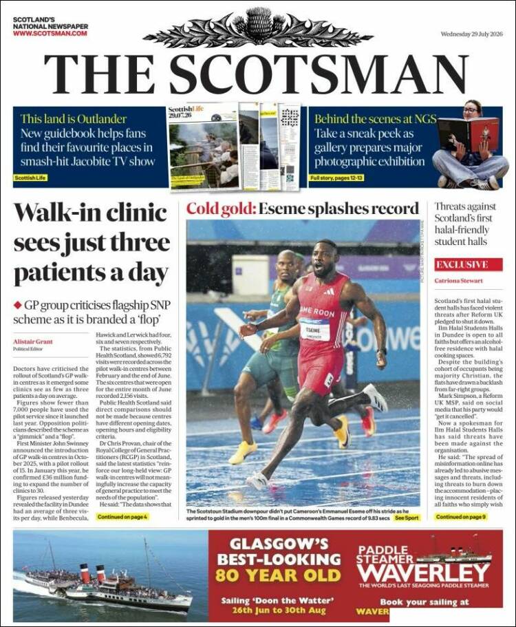 Portada de The Scotsman (Reino Unido)