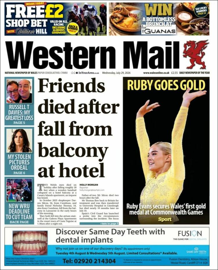 Portada de Western Mail (Reino Unido)