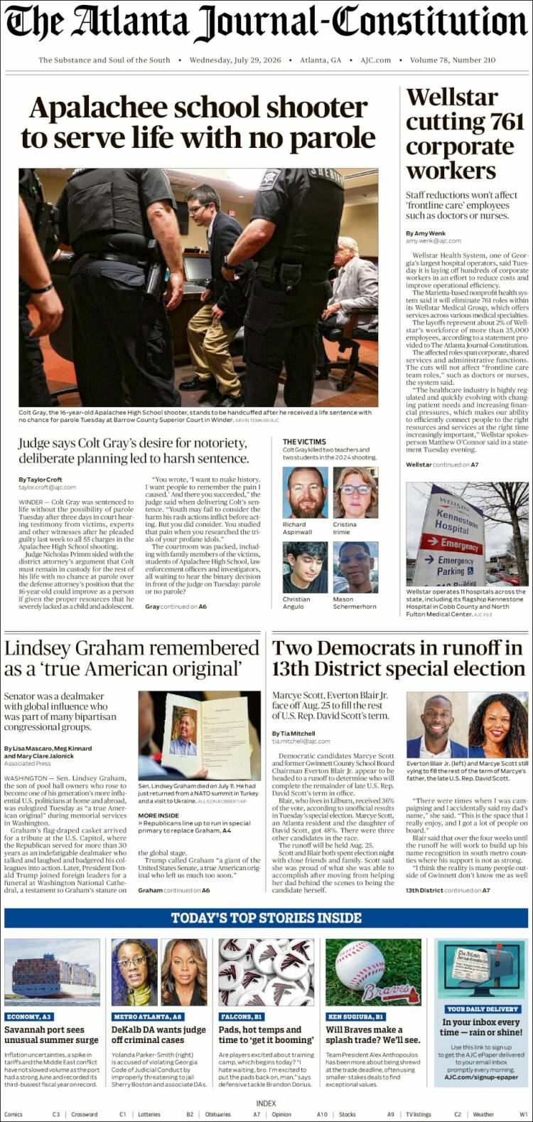 Portada de The Atlanta Journal-Constitution (USA)