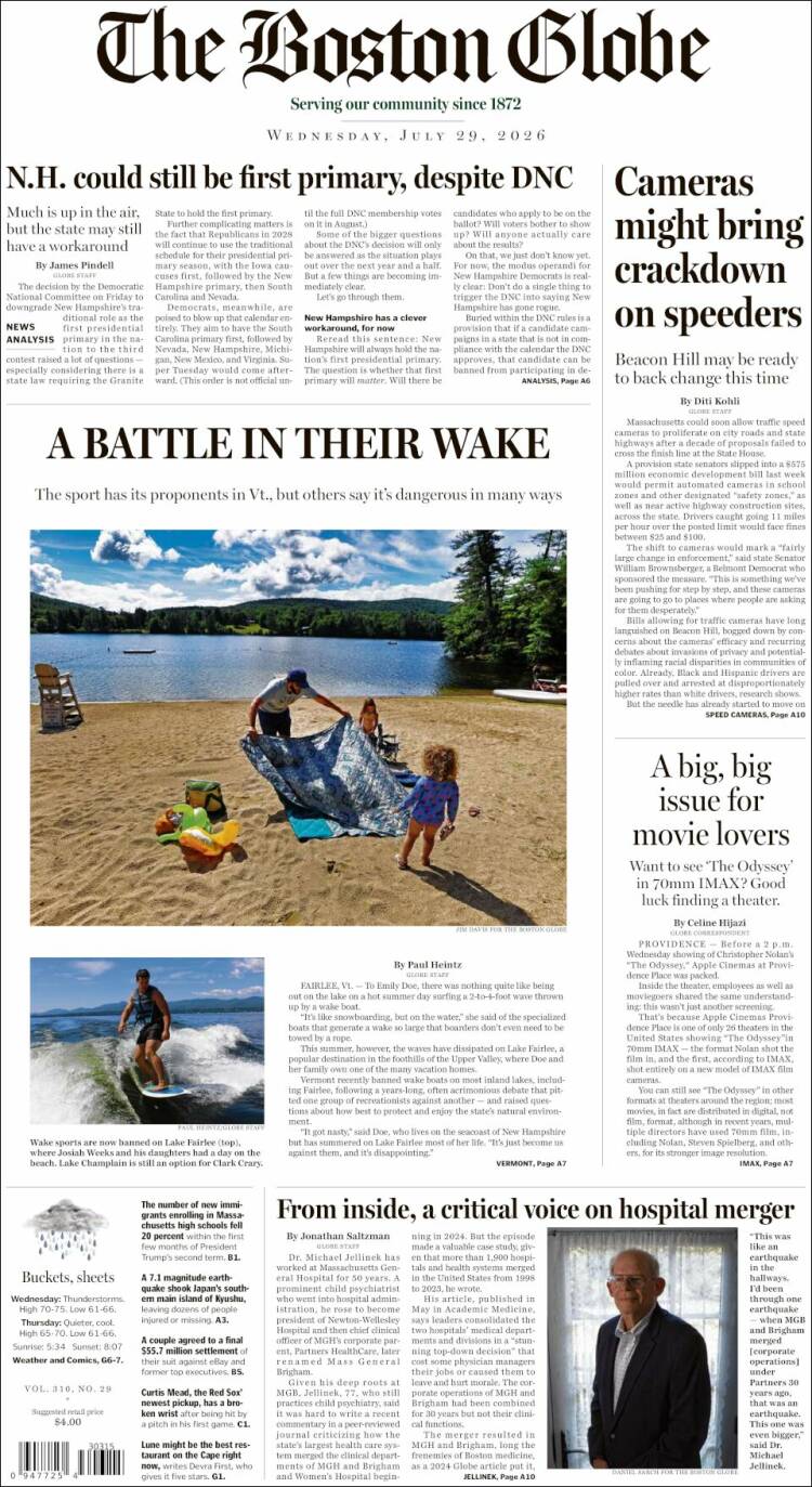 Portada de Boston Globe (USA)
