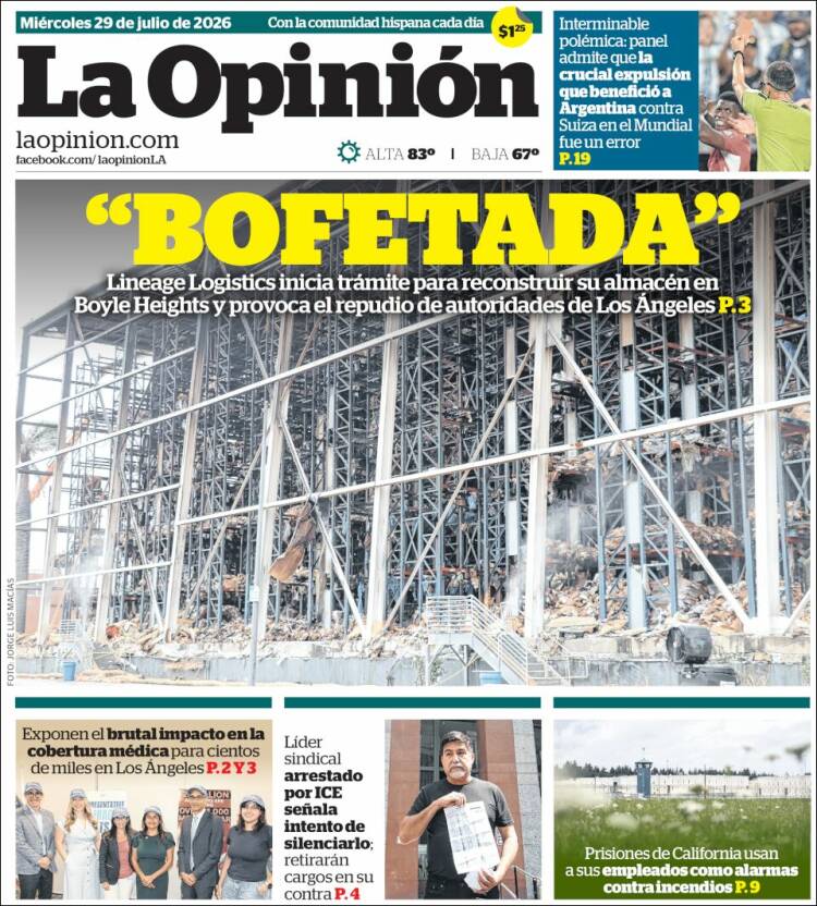 Portada de La Opinión (USA)