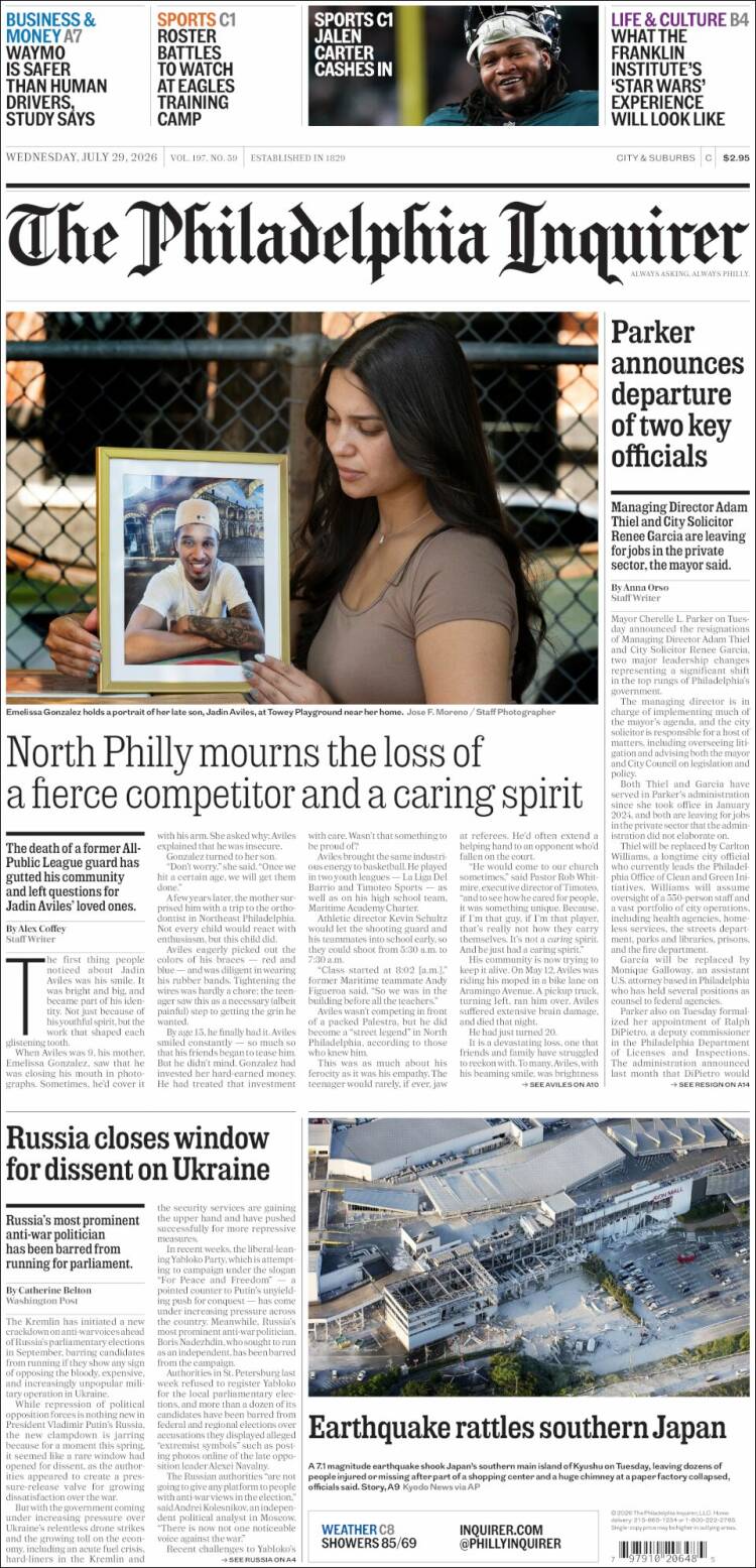 Portada de Philadelphia Inquirer (USA)