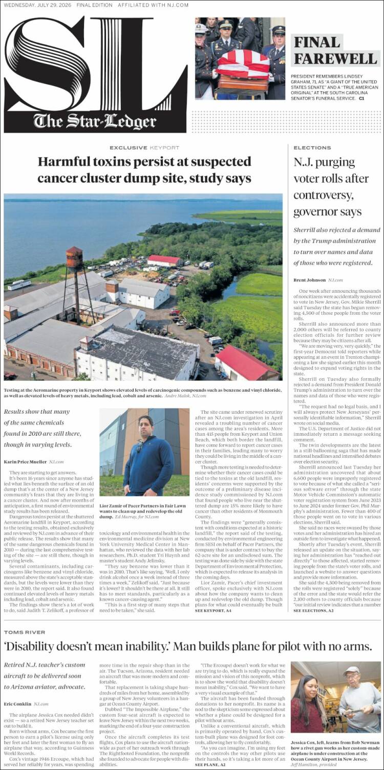Portada de Star-Ledger (USA)