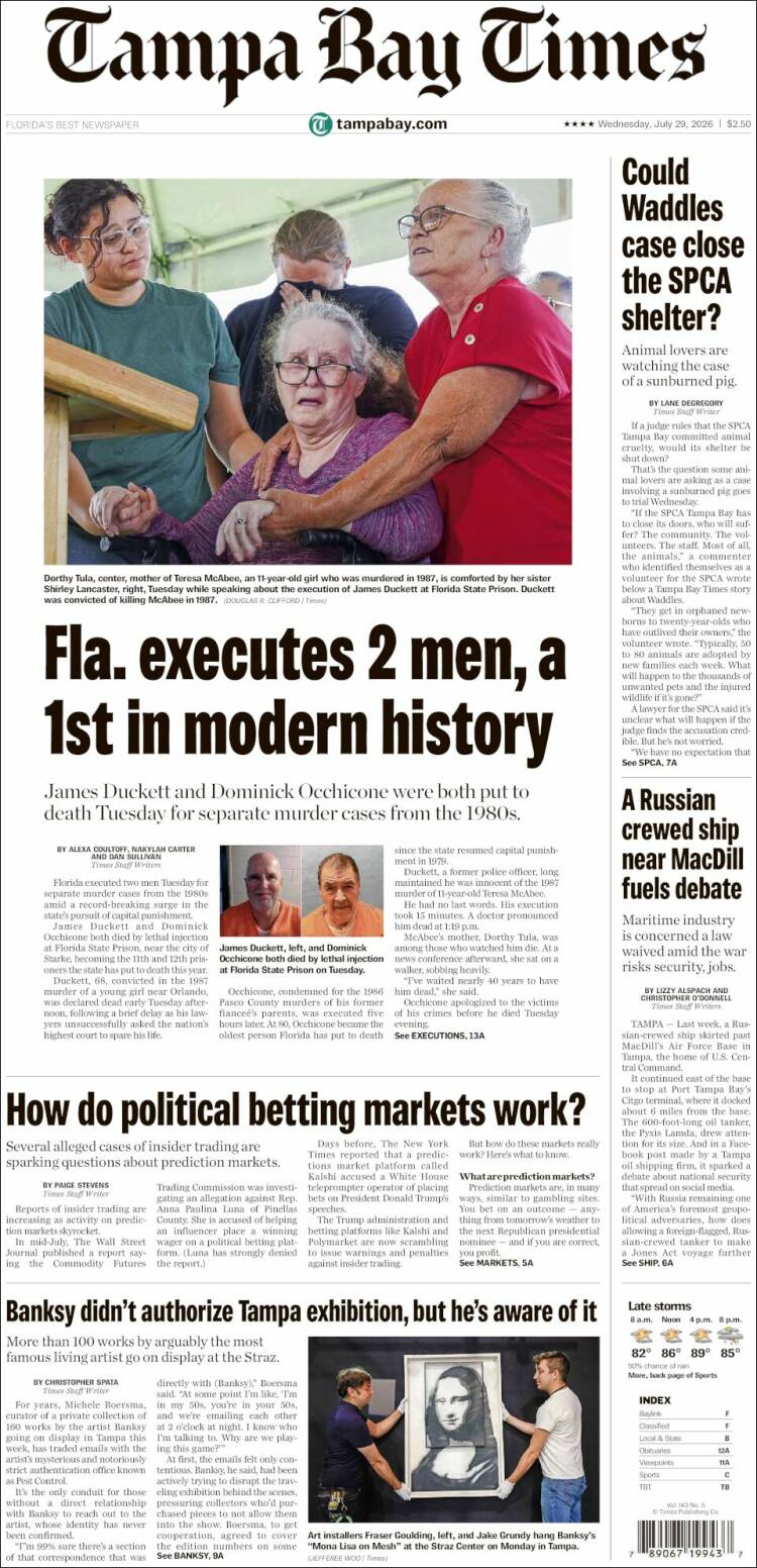 Portada de Tampa Bay Times (USA)