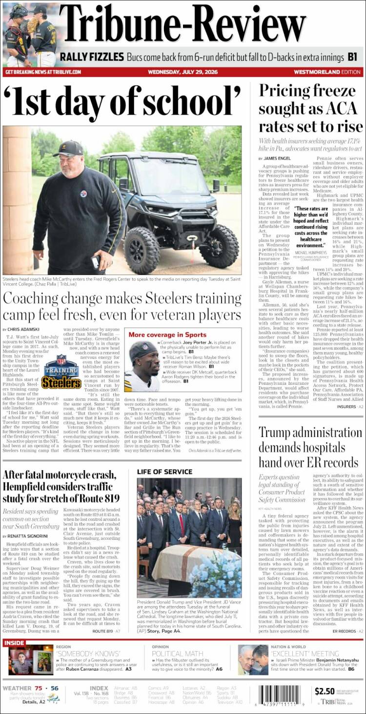 Portada de Tribune-Review (USA)