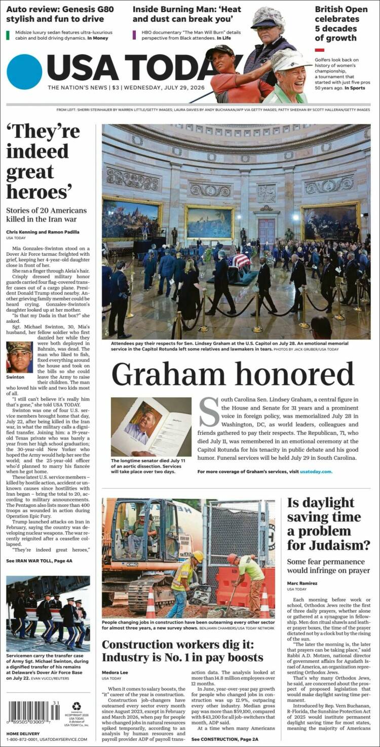 Portada de USA Today (USA)