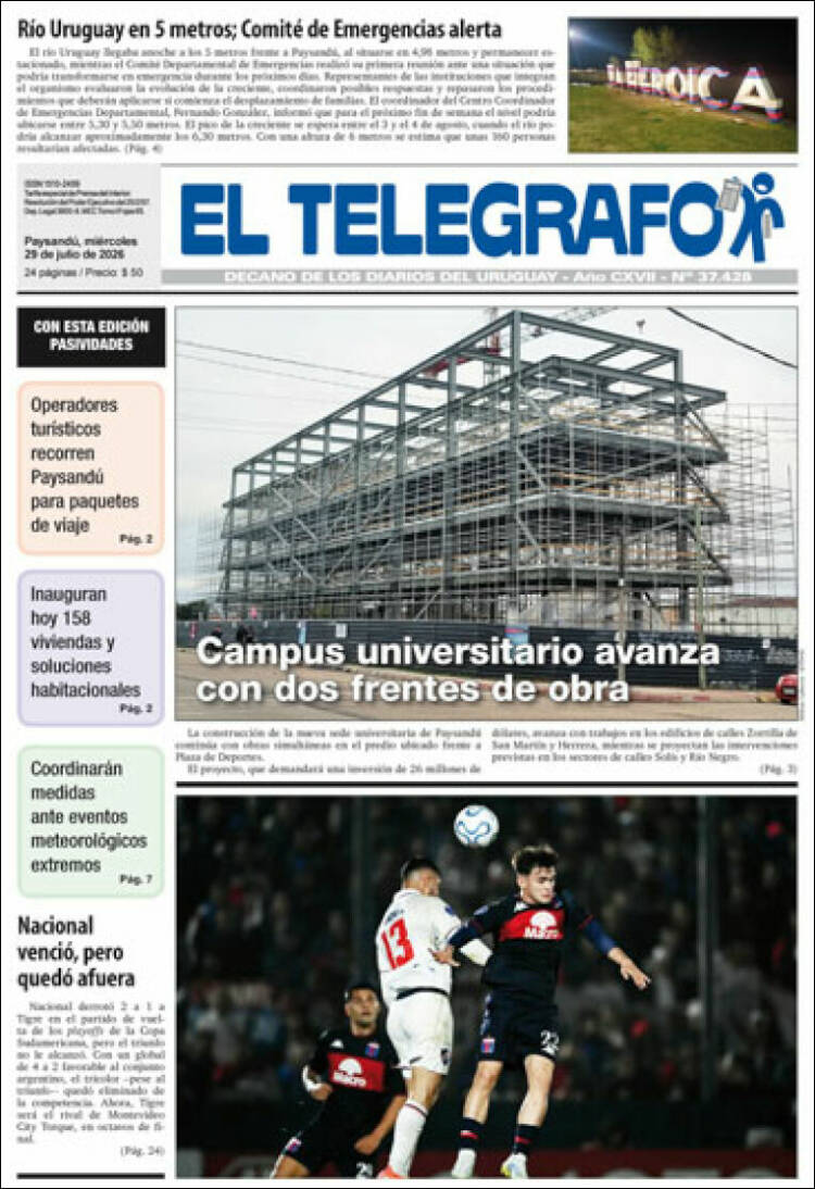 Portada de El Telégrafo (Uruguay)