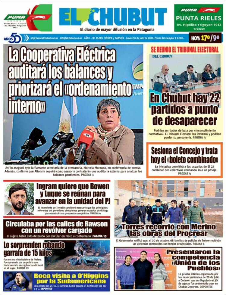 Portada de El Chubut (Argentina)