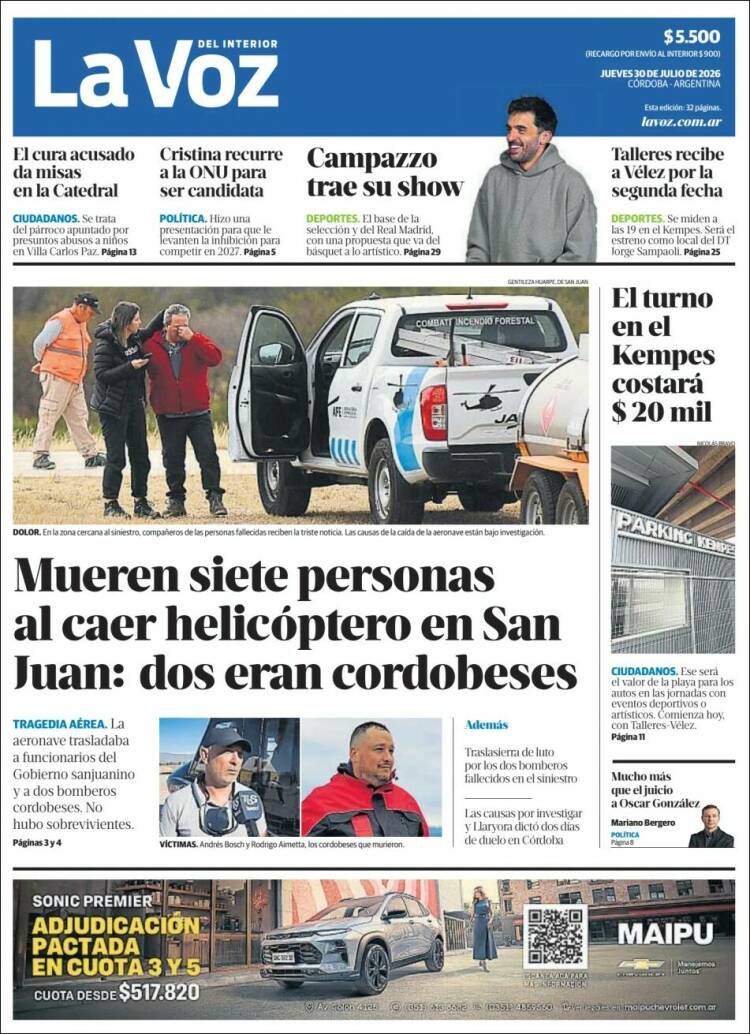 Portada de La Voz del Interior (Argentina)