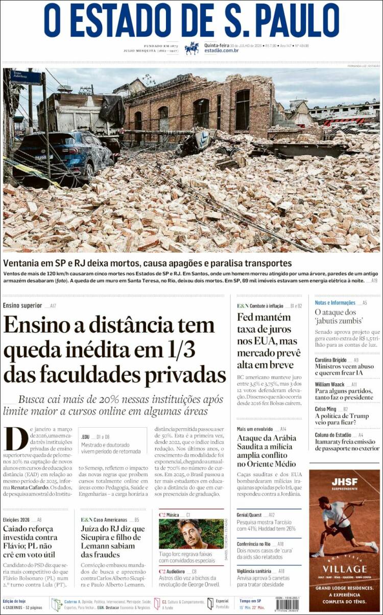 Portada de O Estado de São Paulo (Brasil)