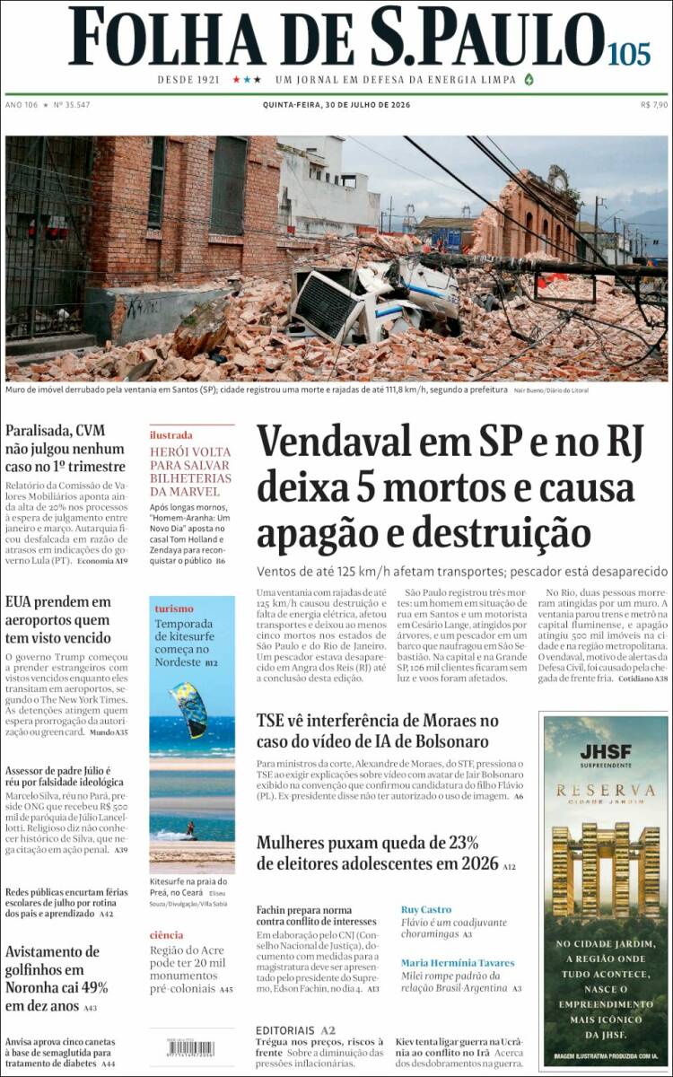 Portada de Folha de São Paulo (Brasil)